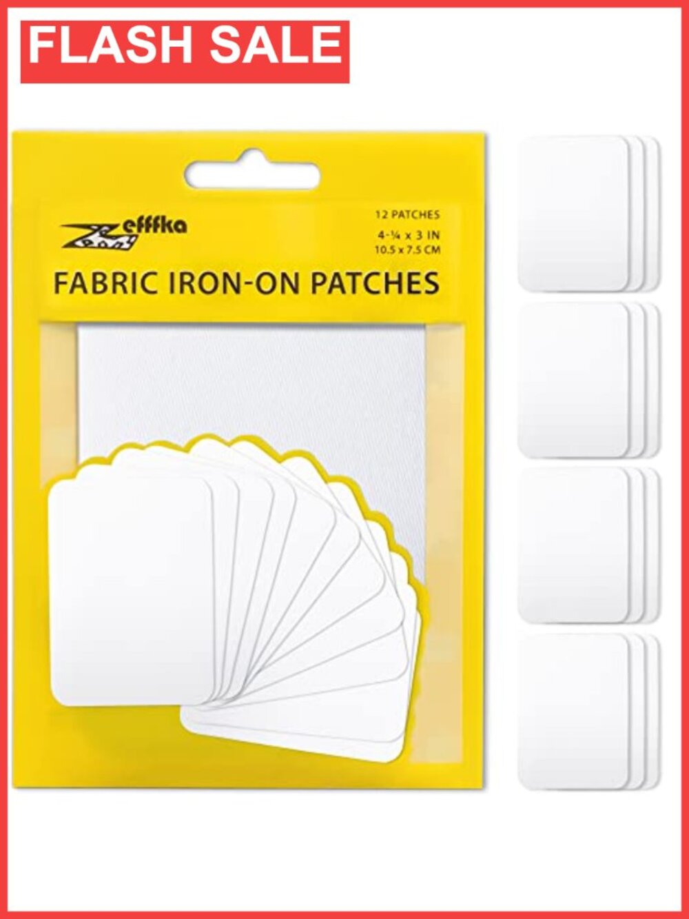 Iron-On Fabric Patches 100% Cotton Repair Kit 12 Pieces 3x4.25 In